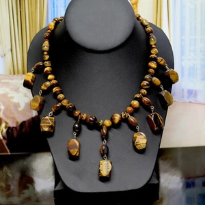 Vintage Tigers Eye Necklace Beaded Multi-Stone Sizes and Shapes 23" Long - Picture 1 of 10