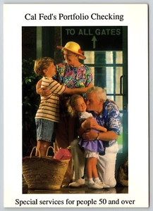 Grandparents & Kids, Cal Fed's Porffolio Checking Acct 1980s Postcard - Picture 1 of 3
