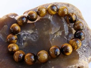 Natural Gemstone Men's Women's ELASTIC bracelet all 12mm Tiger Eye beads 8inch - Picture 1 of 3