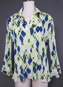 Essentials by Milano Green/Blue Women's Blouse Button Up Dress Shirt Size Large - Picture 1 of 16