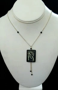 Collar Figura Mujer Ónix Negro Pintado en Cadena .925 Hecho a Mano EE. UU. - Imagen 1 de 2
