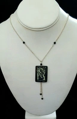 Collar Figura Mujer Ónix Negro Pintado en Cadena .925 Hecho a Mano EE. UU. Foto 1 de 2
