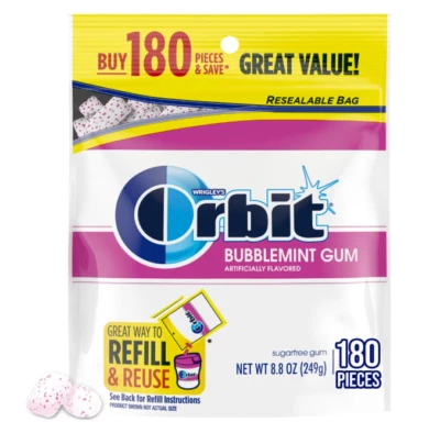 ORBIT Gum Bubblemint Sugar-Free Chewing Gum Bulk Pack - 180 Piece Resealable Bag - Image 1 of 4