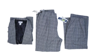 Pendleton Gray Plaid 3 Piece Wool Set 1 Button Blazer Pants Skirt Womens 18 - Image 1 of 4