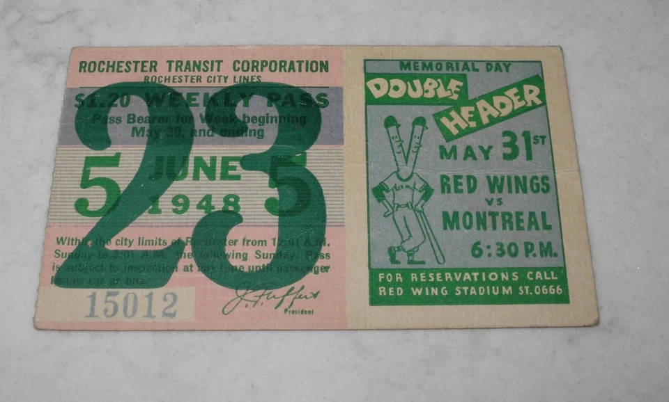 1948 Baseball Rochester Red Wings vs Montreal Weekly Pass Ticket Doubleheader - Image 1 of 2