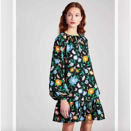 Mini abito da donna multicolore cravatta floreale Kate Spade giardino girocollo nero taglia