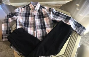 Boys Outfit Chaps Size 7 Black Dress Pants (Missing Clasp) Plaid Shirt Size 8 - Picture 1 of 12