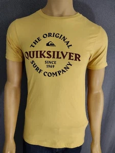 QUIKSILVER T Shirt Adult S Cotton Surfer Brand SS Yellow Mustard Black Red Logo - Picture 1 of 8
