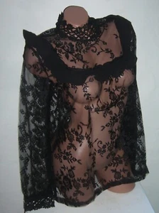 Spitzenshirt Shirt Bluse transparent Rüschen Spitze Tüll Blumen Brautmode S M L - Bild 1 von 18