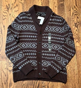 Banana Republic Cardigan Sweater Mens Large Fair Isle Brown NWT - Picture 1 of 3