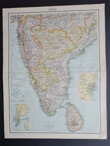 Antique (1912) map - Southern India & Sri Lanka - John Bartholomew - Picture 1 of 13