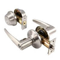 Toledo Fine Locks Door Lever with Double Cylinder Satin Nickel Deadbolt