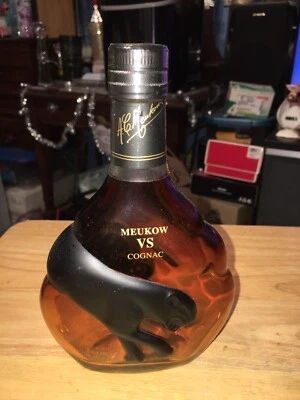 SUPER RARE Meukow VS Cognac Bottle Black Panther Tinted Brown Sealed Empty - Image 1 of 4