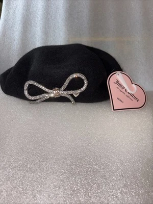 Новый с Ярлыками Juicy Couture черный берет шляпа O/S с украшением бант и сердце логотип - Изображение 1 из 4