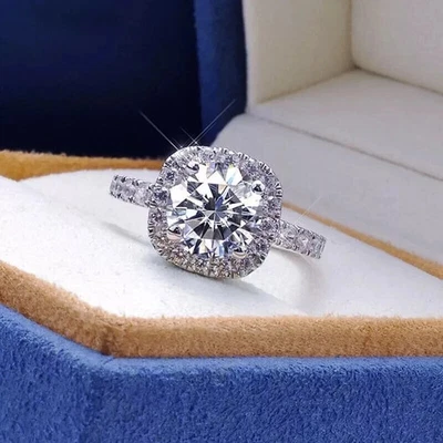 Anillo de plata de ley 925 con diamantes blancos de 4 quilates naturales certificados VS1 F para cumpleaños Foto 1 de 4