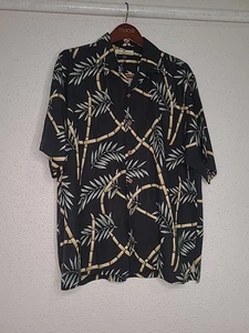 Camicia hawaiana Tommy Bahama uomo M 100% seta manica corta con bottoni nera palma - Foto 1 di 12
