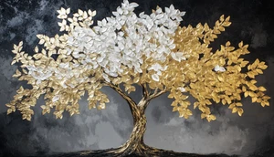 Leinwandbild Gold Weiß Struktur Baum Wandbild Poster Druck - Bild 1 von 22