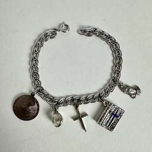 Vintage Sterlingsilber religiös Kreuz Konfirmation Bettelarmband 7" 18,4 g - Bild 1 von 12