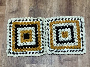Set Of 2 Hand Crochet Throw Accent Pillow Covers, Vintage Knit Cottage Granny - Picture 1 of 6
