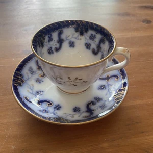 TAZA DE TÉ Y PLATILLO COPELAND SPODE VINTAGE AZUL FLOR DE LYS DESCONTINUADO - Imagen 1 de 6
