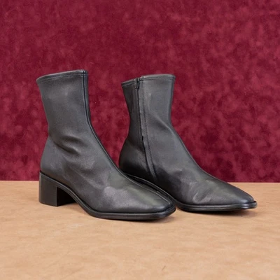 Loeffler Randall Wmn Roxy Tacón Cuadrado Negro Cuero Tobillo Moda Botas talla 11.5 Foto 1 de 4