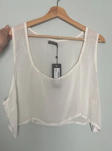 Nasty Gal Top Only Damen 10 weiß Crinkle Crop Cover Up Bademode - Bild 1 von 4