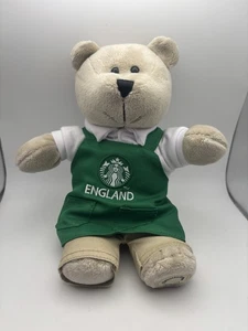 Starbucks England Green Apron Barista Bear Stuffed Animal 9.5" Plush Soft Toy - Picture 1 of 5