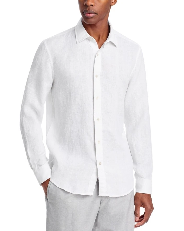 The Men's at Bloomingdale's Tonal Stitch Linen Shirt Large White-White