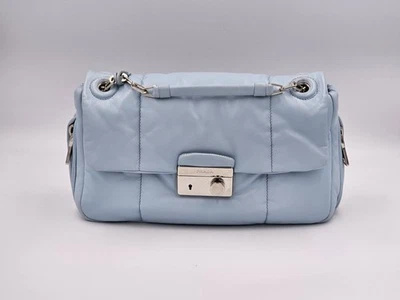 Auténtico Bolso de Hombro PRADA Cuero Napa Bombardero Solapa Cadena Azul Astral Foto 1 de 4