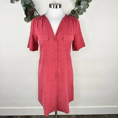 LAFAYETTE 148 Shirt Dress Size P or Small 100% Silk Coral Button Down Shift - Image 1 of 4