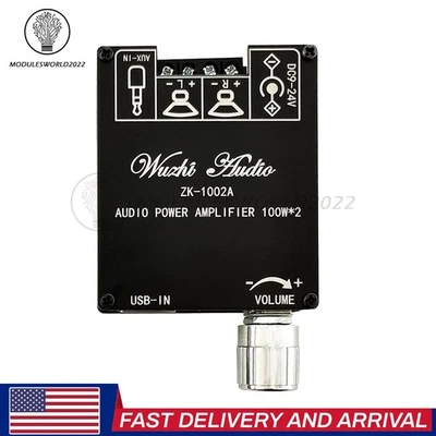 Placa Amplificador de Potencia de Audio Digital Bluetooth 2.0 Canales ZK-1002A 100W+100W EE. UU. Foto 1 de 4