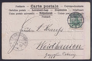 75573) WEIDHAUSEN (HZGTH. COBURG) Sello KOS 1903 en tarjeta de felicitación - Imagen 1 de 2