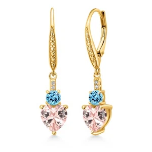 18K Yellow Gold Plated Silver Peach Nano Morganite Swiss Blue Topaz and White - Picture 1 of 4