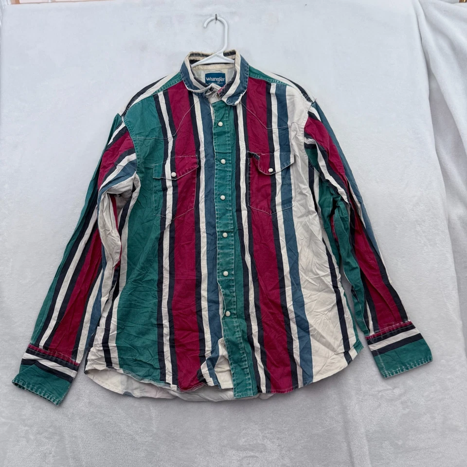 Camisa De Colección Wrangler Brushpopper Hombres L Rayas Perla Snap Vaquero Occidental Foto 1 de 4