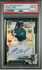 2021 HARRY FORD BOWMAN DRAFT CHROME BLACK REFRACTOR #CDAHF RC AUTO PSA 10 - Picture 1 of 2