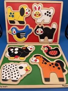 Pets and Barn Animals Shaped Wooden Puzzles x2 Melissa & Doug Fresh Start - Picture 1 of 9
