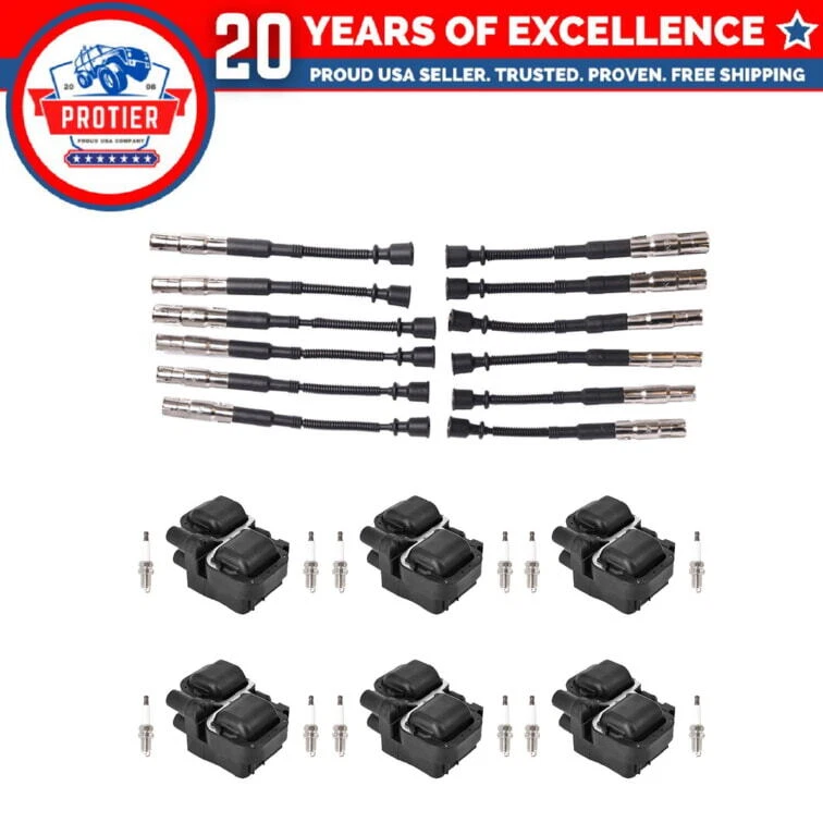 Set of 6 Ignition coil + Wire Set + Spark Plug Compatible with Mercedes-Benz C - Image 1 of 1