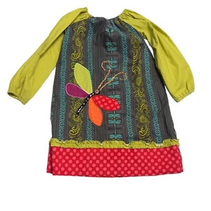 La Jenns Girls dragonfly longsleeve printed  Green Dress size 7 Cluttercore - Picture 1 of 13