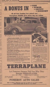 Anuncio impreso en periódico Hudson Terraplane 1936. Tamaño-Power-Safety-Economy Pomeroy WA - Imagen 1 de 1