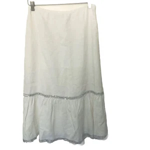 Ann Taylor LOFT White With Sequins Linen A-line Midi Skirt Women Size 4 - Picture 1 of 12