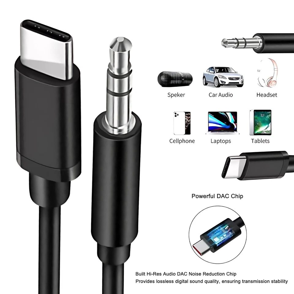 3.5mm Jack AUX Adapter Cable Cord to Car Audio for iPhone 16 Pro Max Samsung S24 - Image 1 of 4