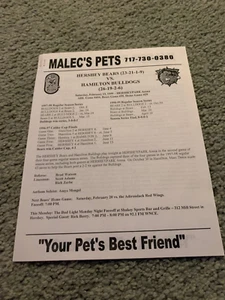 1999 Hershey Bears v Hamilton Bulldogs Hockey Game Notes Player Stats 2/13 - Picture 1 of 1