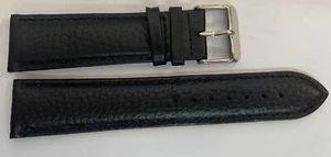 22mm echt Leder Uhrenarmband Schwarz Dornschließe Edelstahl - Picture 1 of 2