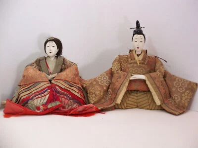 Antique Gofun Meiji Period (1868-1912) Hina Japanese Emperor and Empress Dolls - Image 1 of 4