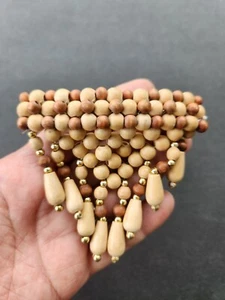 MCM Rattan Vintage Haarspange Haarschmuck Naturholz Perlen zweifarbig EUC - Bild 1 von 5