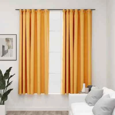 Linen-Look Blackout Curtains with Hooks 2 pcs Yellow 140x175 cm vidaXL - Image 1 of 4