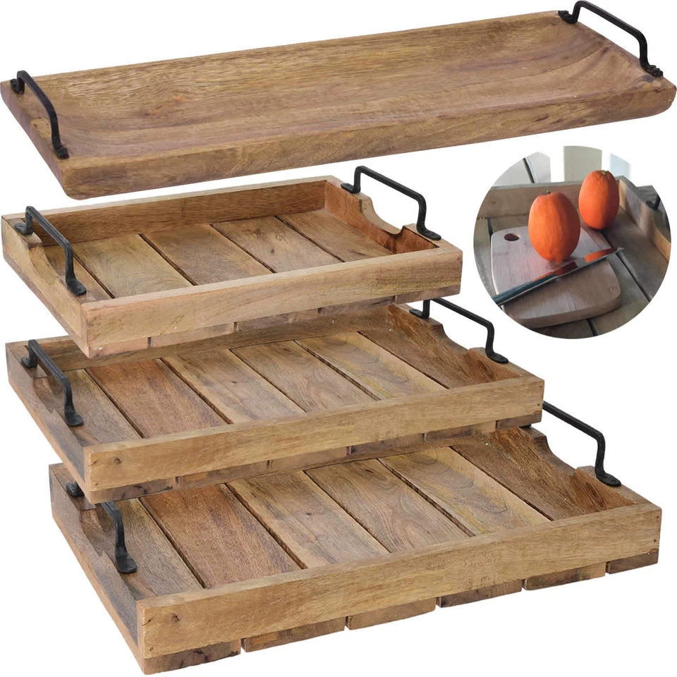 Exklusives Mango-Holz Serviertablett 38-56cm Griff-Tablett Betttisch Betttablett - Bild 1 von 4