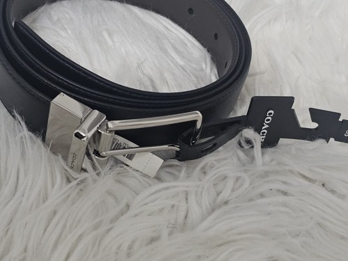 Coach Outlet Fibbia Imbracatura Taglio a Misura Cintura Reversibile Uomo Pelle Nera 32mm