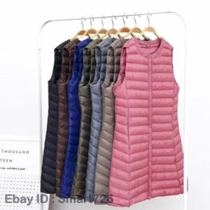 Light Weight Womens Long Vest Packable Waistcoat Down Puffer Sleeveless Jacket - Picture 1 of 28