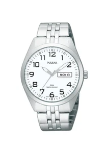 Pulsar Reloj Hombre Plateado Acero Inoxidable Esfera Blanca Cuarzo PV3005 - Imagen 1 de 1